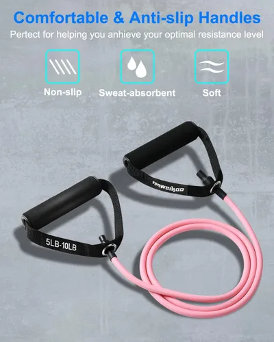 Vista 6 de Banda de ejercicio de resistencia con asas, banda de entrenamiento para terapia física, entrenamiento de fuerza, gimnasio en casa, fitness