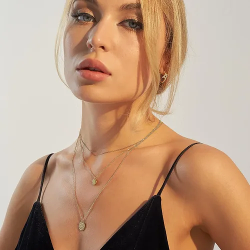 Vista 2 de Estendly Dainty Gold Layered Bar Neckalce Moon Pendant Lariat Y Necklace 14K Gold Simple Necklace for Women