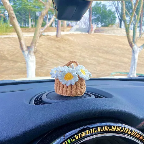 Vista 4 de WAYUTO Ramo de ganchillo de algodón con cesta, tejido artificial hecho a mano, simulación de flores, para tejer, ramo de flores falsas, decoración