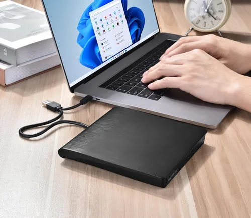 Vista 7 de ROOFULL Unidad externa de CD DVD para PC portátil Windows 11/10/7, USB 3.0 y USB-C CD DVD ROM lector escritor +/-RW disco quemador reproductor