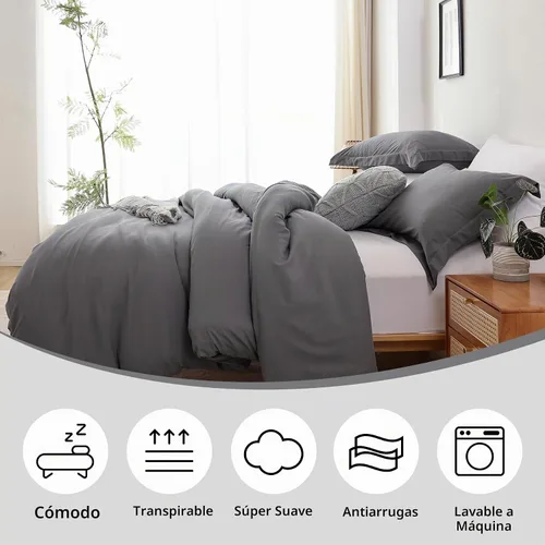 Vista 5 de Whitney Home Textile Juego de Funda de Edredón Gris Oscuro Tamaño Twin - 2 Piezas de Lujo Suave Refrescante Funda de Edredón con Cierre de Gris