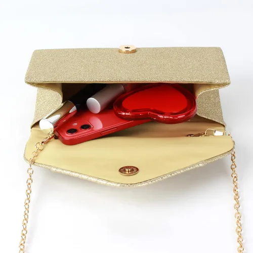 Vista 4 de Bolso de mano de noche con purpurina brillante con cadena, bolso para ocasiones especiales para bodas, fiestas, bailes de graduación