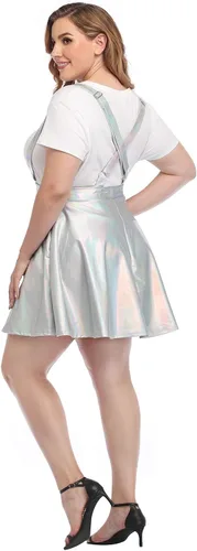 Vista 5 de HDE Falda de tirantes metálica brillante de talla grande con cintura alta holográfica, Metálico
