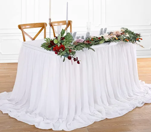 Vista 8 de QueenDream Falda de mesa de gasa azul bebé de 6 pies para mesa rectangular, mantel transparente para baby shower, boda, cumpleaños, fiesta temática