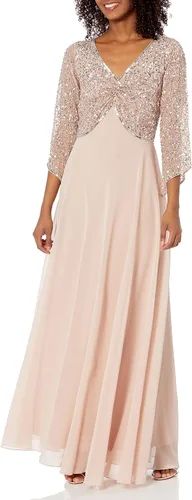 Vista 8 de J Kara Vestido largo de manga 3/4 con cuello en V y cuentas para mujer Negro/Arma/Mercurio