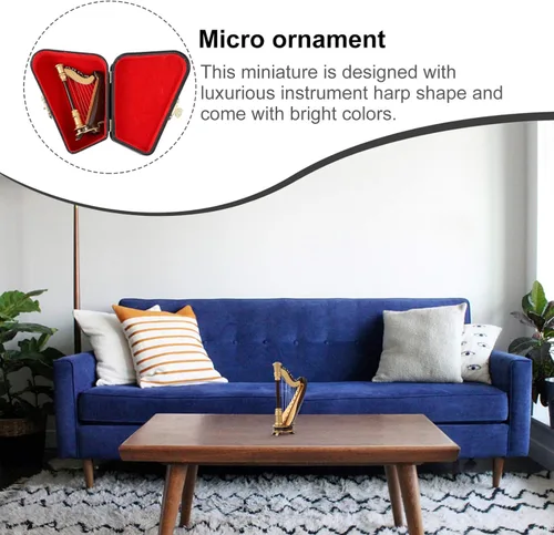 Vista 8 de Modelo de arpa en miniatura Instrumento de arpa de madera Casa de muñecas Instrumento musical Mini con caja de almacenamiento para amantes