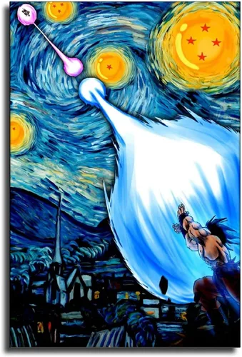 Vista 7 de Póster de noche estrellada de Dragon Van Gogh, arte de pared, decoración de sala de estar, pósteres estéticos, cuadros decorativos para el hogar