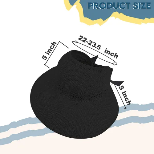 Vista 6 de Visera solar de paja para mujer, sombrero de playa con protección UPF 50+, ajustable, gorra de cola de caballo plegable enrollable con correa