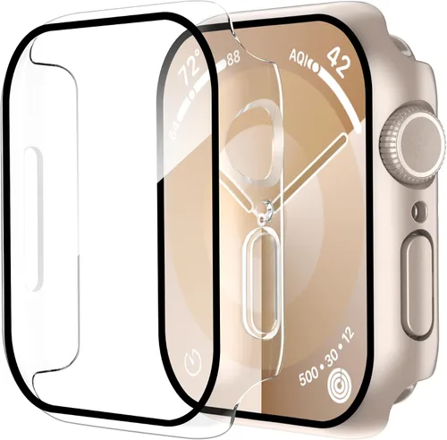 Vista 24 de Smiling Paquete de 2 fundas compatibles con Apple Watch Serie 3/Serie 2 de 1.49 pulgadas, protector de pantalla vidrio templado, carcasa rígida