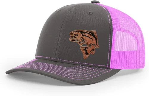Vista 10 de Sombrero de pesca de salmón con parche de cuero grabado láser Richardson 112 Snapback Trucker Cap