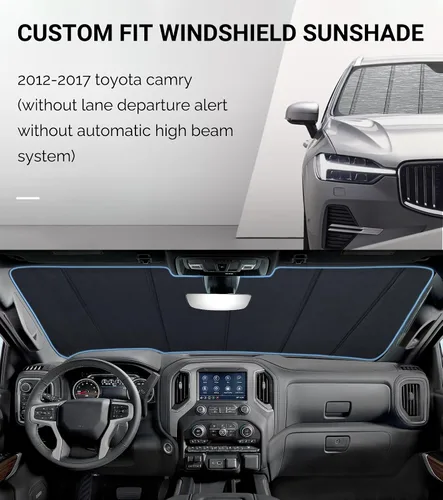 Vista 2 de Pigenius Parasol para parabrisas para Toyota Camry 2012-2017 (sin corte de sensor, 2012-2014 todos), acabado plateado metálico