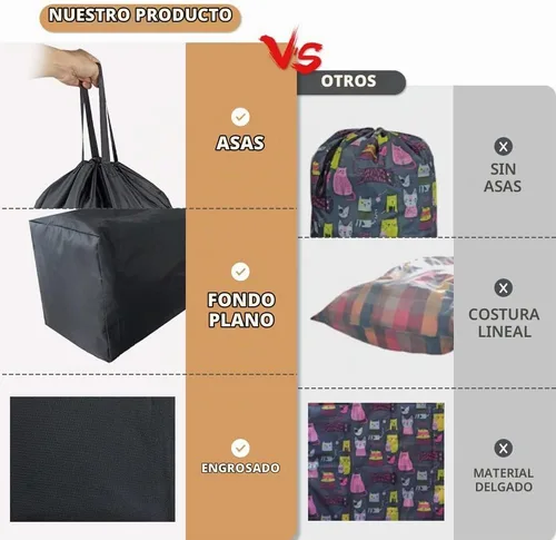 Vista 5 de Bolsa de lavandería de viaje lavable con asas y cordón (paquete de 2), resistente lo suficientemente grande como para contener 3 cargas de Negro