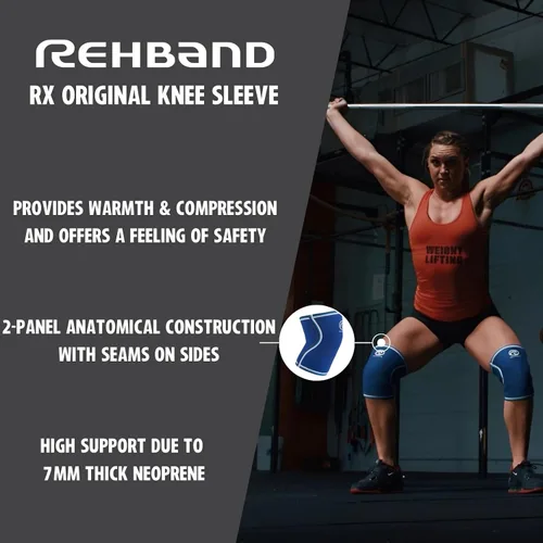 Vista 3 de Rehband Rodillera clásica para entrenamiento de fuerza, rodillera de neopreno de 0.276 in, levantamiento de pesas, soporte de rodilla flexible