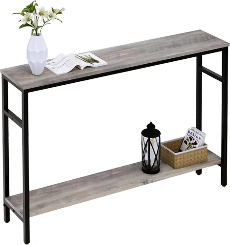 Vista 10 de Timberer Mesa consola estrecha, mesa de sofá de 39.4 pulgadas con estante ajustable, mesa delgada de 2 niveles para pasillo, entrada, sala de estar