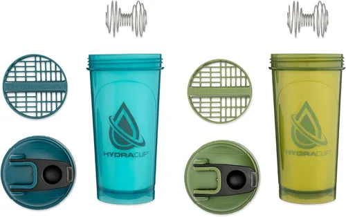 Vista 2 de Hydra Cup - Paquete de 2 botellas mezcladoras de proteínas de 28 onzas, mezclador de alambre con barra 4x Whisk, Leak Proof Shaker Cups for Negro