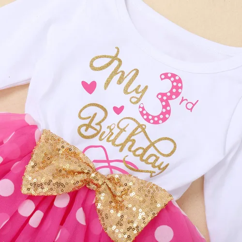 Vista 3 de ODASDO Vestidos de princesa de manga larga con tutú y lazo para fiesta de cumpleaños de 1, 2 y 3 cumpleaños