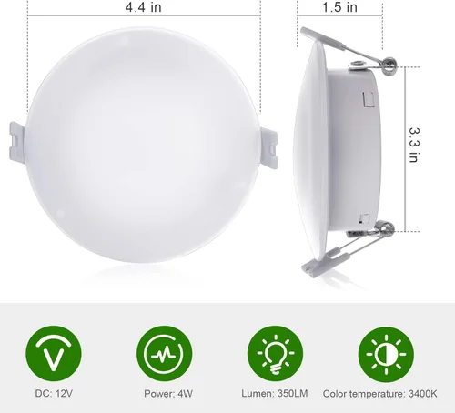 Vista 4 de Luz LED de techo empotrable para autocaravana de 4.5 pulgadas DC12 V, luz interior de gabinete, luces LED para automóviles, autocaravana, caravana