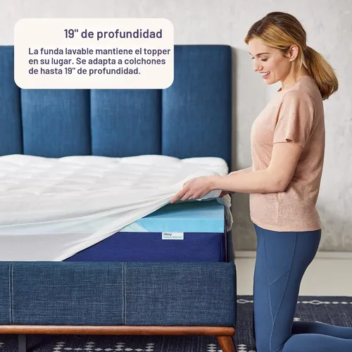 Vista 4 de Sleep Innovations Cooling Comfort - Cubrecolchón de espuma viscoelástica de gel de doble capa, 4 pulgadas, tamaño Queen, funda de almohada