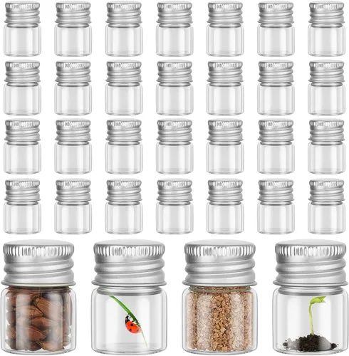 Vista 15 de Tessco for you 100 piezas botellas de vidrio mini de 5 ml (0.17 onzas líquidas) con tapa de aluminio, frascos pequeños, frascos de vidrio mini Dorado