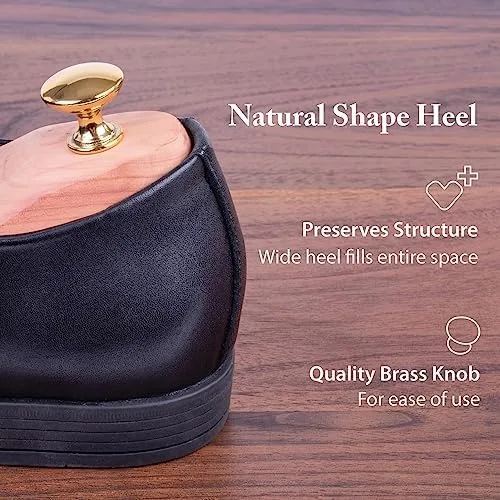 Vista 4 de FootFitter Adjustable Cedar Shoe Trees for Men - Wide-Heel with Brass Knob - USA Grown Cedar Wood