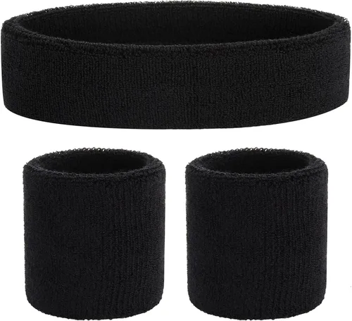 Vista 77 de ONUPGO - Conjunto de diadema y muñequeras deportivas para el sudor, hechas de algodón con bucles, muñequeras, contra humedad