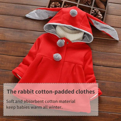 Vista 7 de Abrigo con capucha para bebé, para otoño e invierno, chaquetas de conejo dulce, ropa exterior