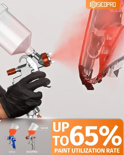 Vista 4 de Pistola Pulverizadora de Pintura SICOPRO LVLP, Pulverizador de Pintura de Aire para Pintura de la Casa; Juego Premium de Pistolas de Pintura