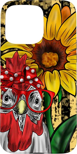 Vista 28 de iPhone 16 doméstico pollo vidrio bandera americana girasol retro divertido caso