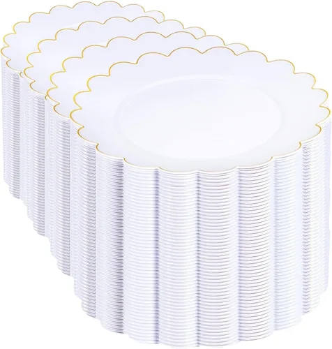 Vista 14 de SUT 72 platos negros, platos de plástico negro con borde dorado, platos desechables resistentes, platos llanos de plástico de 10.25 pulgadas, platos