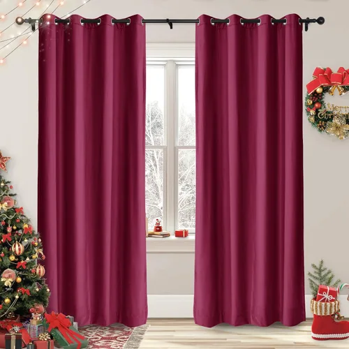 Vista 13 de Frelement Cortinas de Navidad de terciopelo afelpado para sala de estar, cortinas de oscurecimiento con ojales en la parte superior, cortinas