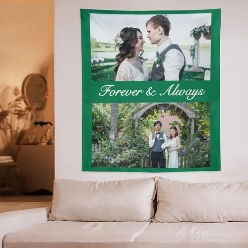 Vista 7 de Tapiz personalizado para cargar imágenes con fotos y textos, tapiz personalizado para colgar en la pared, manta de telón de fondo para decoración