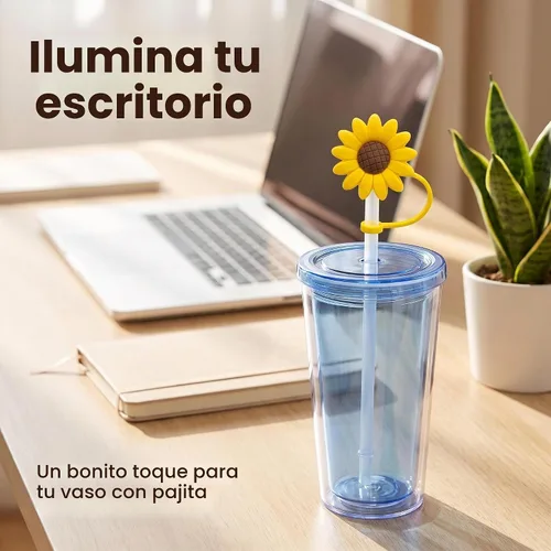 Vista 2 de Tapón de paja de girasol, tapones reutilizables a prueba de salpicaduras, herramienta de cocina, puntas de paja, cubierta de silicona, accesorio