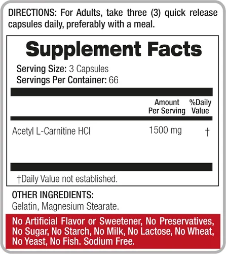 Vista 4 de FITO MEDIC'S Suplemento de L-carnitina de laboratorio, fórmula de acetil L-carnitina, 200 cápsulas
