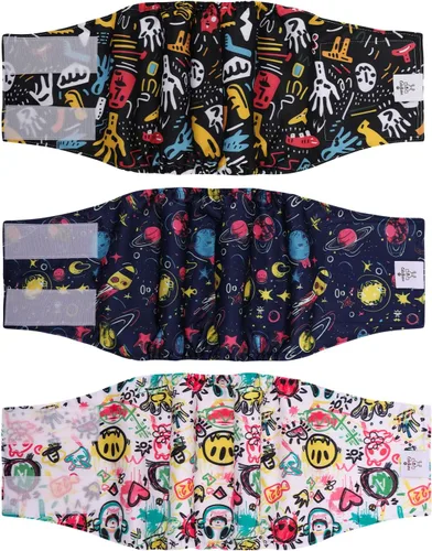 Vista 55 de CuteBone - Pañales lavables para perro macho, banda abdominal, paquete de 3 unidades, color negro, modelo DM54XS