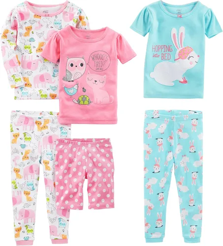 Vista 9 de Simple Joys by Carter's Conjunto de pijama de algodón ajustado de 6 piezas para bebés, niños pequeños y niñas, paquete de 3
