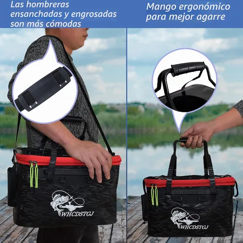 Vista 4 de Cubo de Pesca con Tapa Transparente, Cubo Plegable para Cebo de Pesca, Cubo Multifuncional para Pececillos, Contenedor de Pescado Vivo, Cubo de Negro