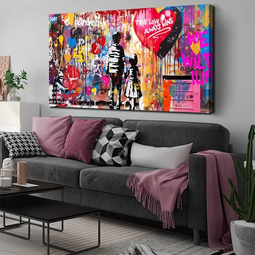 Vista 21 de SIXTTART Banksy - Lienzo de pared para dormitorio, arte de pared con graffiti callejero, pintura abstracta, arte pop, decoración moderna de pared