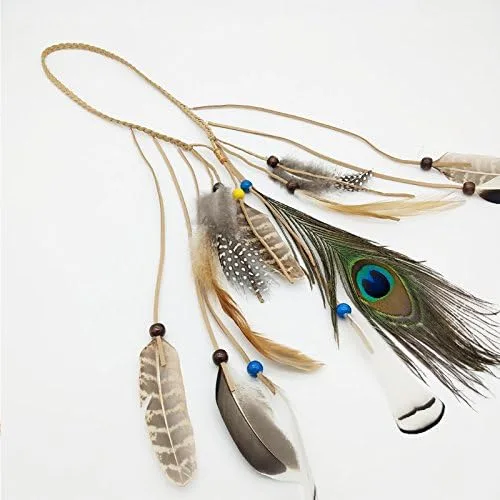 Vista 5 de Boho de plumas tocado diadema Headwear de boda indio Coachella pieza de pelo