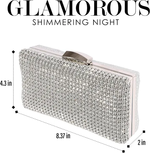 Vista 3 de Bolso de mano de cristal plateado para mujer, bolso de noche con purpurina para boda, cena, fiesta, baile de graduación, cóctel