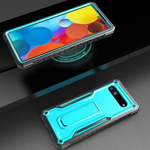 Vista 6 de FITO Funda para Google Pixel 6A, funda resistente a prueba de golpes de doble capa con protector de pantalla de vidrio templado con soporte Azul