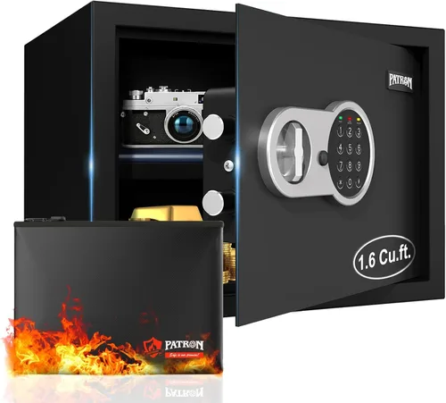 Vista 10 de [1.2 pies cúbicos] Caja de seguridad PATRON con llave, seguridad digital para el hogar, cajas fuertes de gabinete para documentos en efectivo, cajas