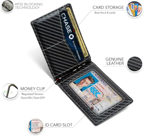 Vista 50 de SERMAN BRANDS RFID Blocking Wallet Slim Bifold - Genuine Leather Minimalist Front Pocket Wallets for Men with Money Clip Gift
