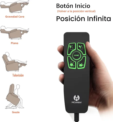 Vista 4 de MCombo Silla reclinable eléctrica de motor dual con masaje y calor para personas mayores, posición infinita, puertos USB, portavasos, tela 7890 Beige