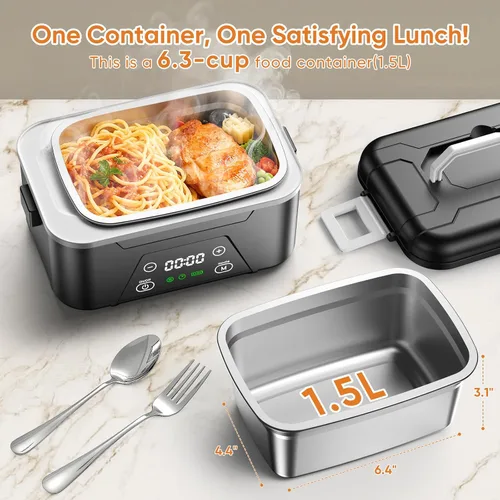 Vista 2 de Fiambrera eléctrica inalámbrica con caja de cristal de hielo, 6.3 tazas con calefacción para hombres con batería de 20000 mAh y calefacción