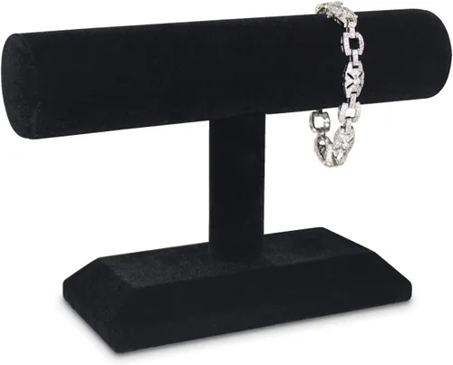 Vista 9 de MOOCA Soporte para pulsera y reloj de madera T-Bar, cuero sintético negro Piel sintética negra