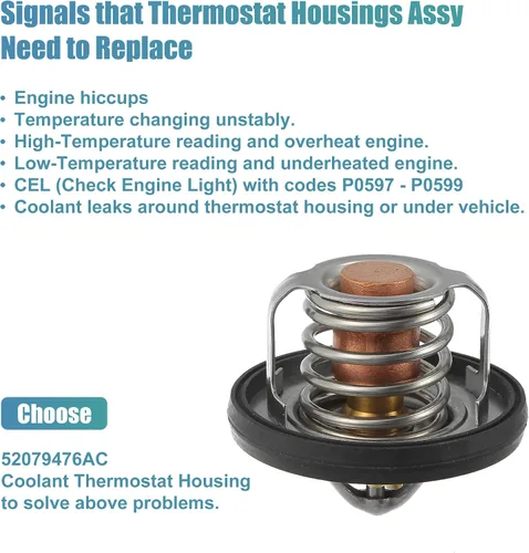 Vista 6 de X AUTOHAUX Reemplazo del termostato del refrigerante del motor 52079476AC para el caucho de aluminio del Jeep Grand Cherokee 2004-2007