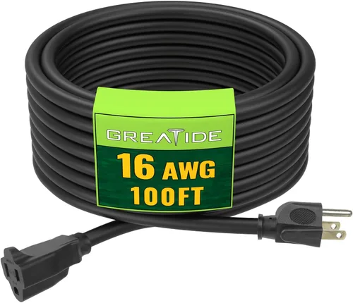 Vista 19 de Cable de Extensión de 6 Pies, Cables Eléctricos Impermeables para Exteriores 16/3 SJTW Negros, Cable de Energía de 13 AMP con 3 Clavos Ideal