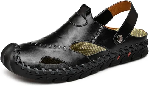 Vista 6 de JAMONWU Men's Casual Closed Toe Adjustable Leather Sandals Handmade Fisherman Beach Sandals