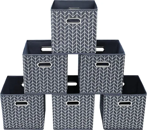 Vista 36 de Yunkeeeper - Contenedores de almacenamiento, cubos organizadores de tela con asa, cubos plegables para almacenamiento de tela o accesorios, 11 x 11