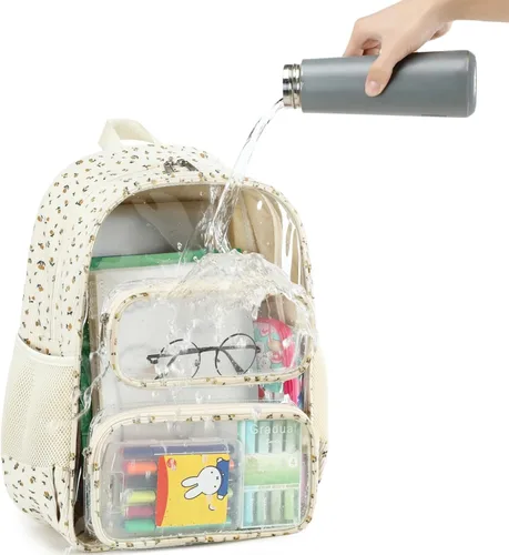 Vista 70 de CAMTOP Mochila transparente resistente y transparente para estudiantes, escuela, trabajo, festival, viajes, deportes, Beige, Mediana, Camtop Mochila